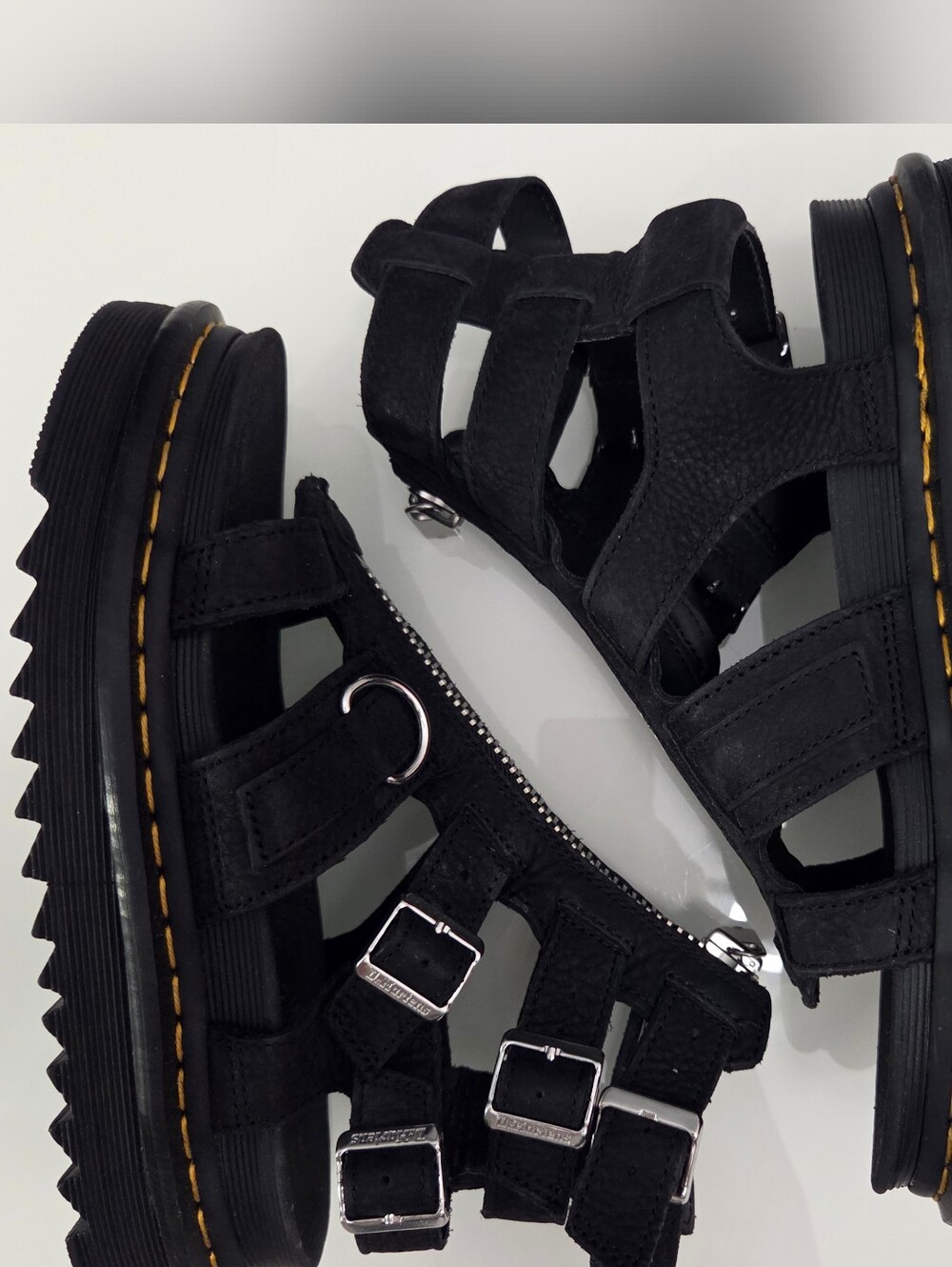 NWOB Dr. Martens Black Leather Front-Zip Sandals with Silver Hardware - Picture 7 of 13